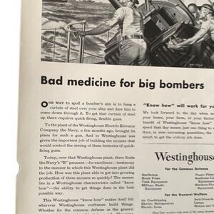 Vintage 1941 Westinghouse Medicine for Big Bombers Ad Advertisment